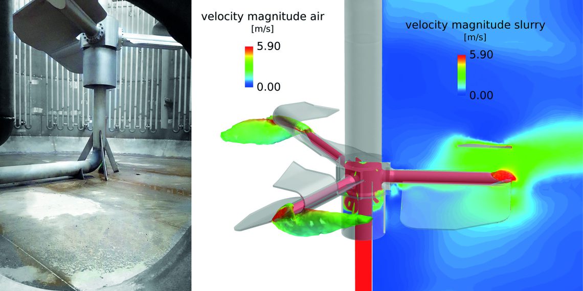Das Ekato Combijet+ Rührorgan mit einem Durchmesser von 4,4 m in einer biologischen Aufbereitung.