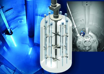 ^Gerührter Photoreaktor für neue Syntheserouten. Bild: Ekato