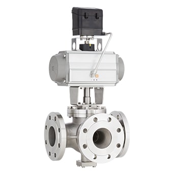 Three-way ball sector valve for flow control