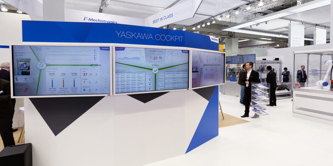 Das neue „YASKAWA Cockpit“ – Herzstück der Industrie-4.0-Lösung „i3-Mechatronics“ für Robotik, Antriebe, Positionierung und Steuerung von YASKAWA – wurde auf der Hannover-Messe 2018 erstmalig der Öffentlichkeit vorgestellt.