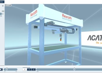 Die vier Achsen eines Greifroboters sind spielerisch leicht zu konfigurieren. Das Ergebnis ist sofort sichtbar; die eigene Position veränderbar: Das geht mit dem neuen Web 3D-Showroom von ACATEC; auszuprobieren am Stand von Bosch Rexroth auf der Hannover Messe in der Halle 17, A 40.