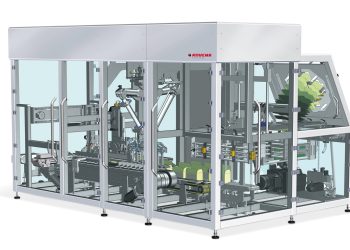Kombiniertes Rovema Endverpackungssystem EC mit einer Aufstellfläche von nur 10 m². Bild: Rovema