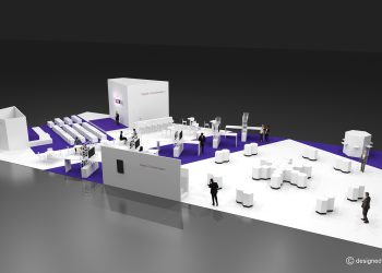 Entwurf für die Sonderschau „Digitale Transformation“ auf der analytica 2020, Halle B2. (Bild: Messe München)