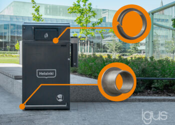 Solar-Müll­ton­nen mit Kunststoffgleitlagern