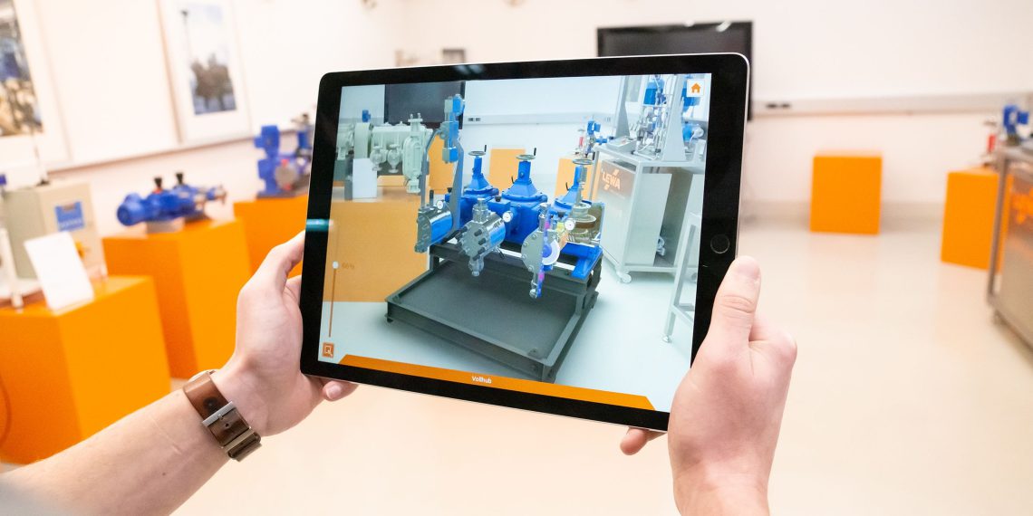 Das frei skalierbare 3D-Modell ermöglicht mittels Ground Plane Detection detailreiche Einblicke in den komplexen Pumpenaufbau. Bild: Lewa