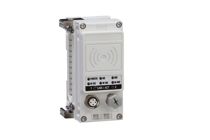 Die neuen Feldbusknoten EX600-W von SMC arbeiten drahtlos mit bis zu 127 Slaves zusammen. Speziell in beweglichen Anwendungen wie etwa an Roboterarmen schafft das eine ganz neue Bewegungsfreiheit. Bild: SMC