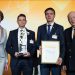 Eröffnungsfeier der HANNOVER MESSE, Sonntag den 22. April 2018, Hannover Congress Centrum. Der Gewinner des Hermes Award 2018 ist: Endress+Hauser Messtechnik. Im Bild: Anja Karliczek, Bundesministerin für Bildung und Forschung, Harald Hertweck, Managing Director Endress+Hauser Wetzer GmbH+Co.KG, Giovanni Colucci, Prof. Dr. rer. nat. Dr. h.c. mult. Wolfgang Wahlster , Vorsitzender der Geschäftsführung des Deutschen Forschungszentrums für Künstliche Intelligenz (DFKI) sowie Vorsitzender der Hermes Award-Jury.