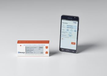 Die innovative Medikamentenverpackung „Medical Prescription“ mit E-Paper-Display und Bedientasten zählt Tabletten und erinnert an die pünktliche Medikamenteneinnahme. Eine eigens entwickelte App überträgt via Bluetooth die Einnahmeverordnung an die digitalisierte Faltschachtel. Bild: August Faller