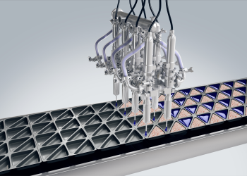 Rendering Viscotec Hygienic Dispenser beim Abfüllen von Geschirrspültabs. (Bild: Viscotec)
