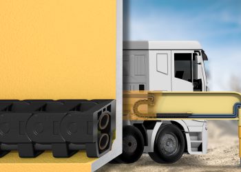 Mit der E2 Bügelkette können Leitungen sowie zwei Hydraulikschläuche sicher geführt werden. Das erhöht die Lebensdauer und senkt Wartungsintervalle. Bild: igus GmbH