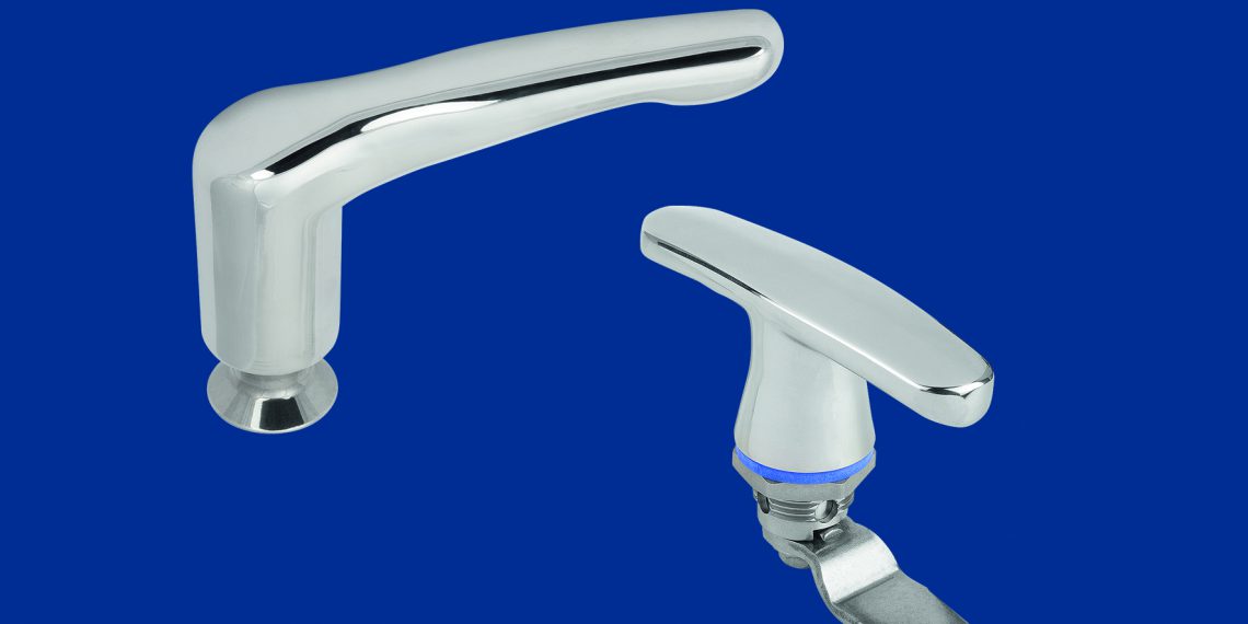 Auf der Fachpack 2019 präsentiert Kipp sein Edelstahl-Sortiment – darunter Klemmhebel und einen neuen Drehriegel mit T-Griff aus der Produktreihe Novonox hygienic. (Bild: Heinrich Kipp)