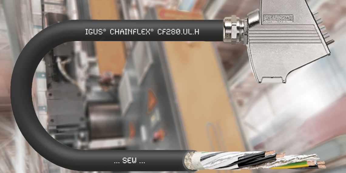 Mit der neuen chainflex Hybridleitung CF280.UL.H können Anwender mit SEW Motoren jetzt auf eine kostengünstige Antriebsleitung für den Einsatz in der e-kette zurückgreifen. Bild: igus GmbH