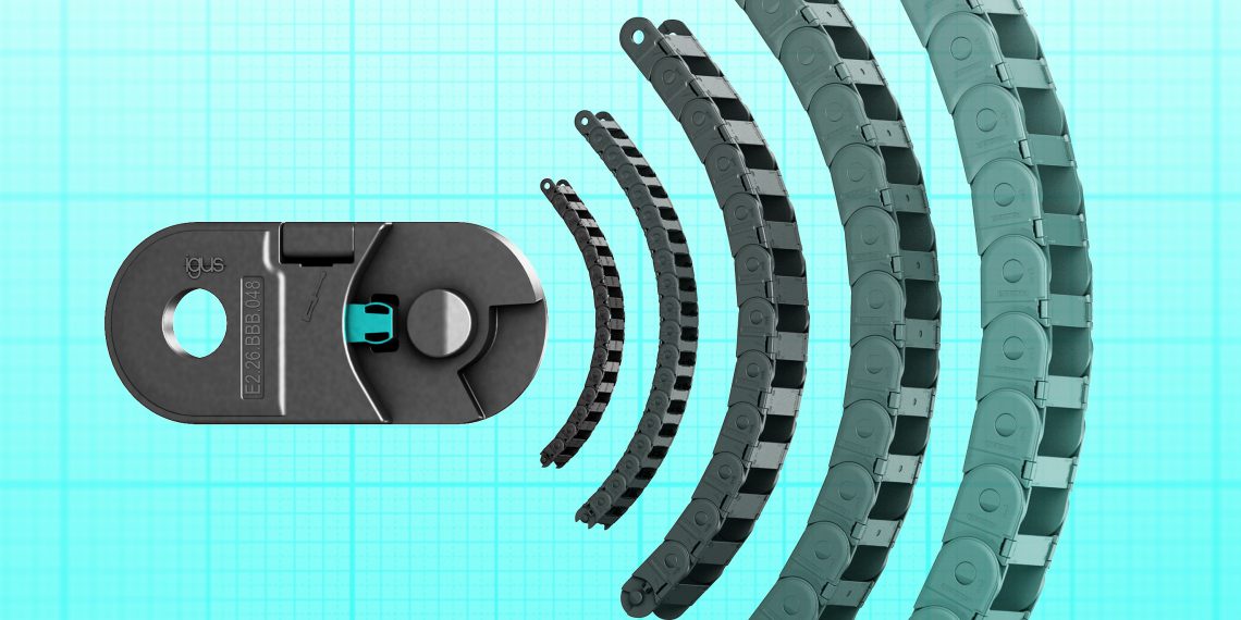 In fünf Größen erhältlich: Die E2.1 von igus mit neuartiger Linsenbremse ist um 10 Dezibel leiser als der Vorgänger.