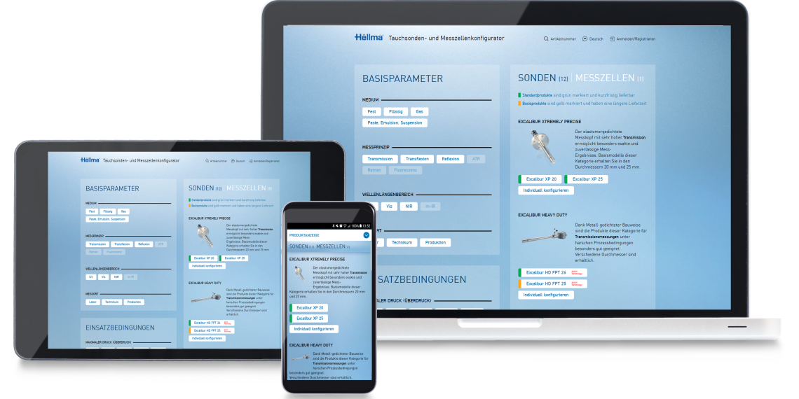 Der neue Online Produkt-Konfigurator für optische Tauchsonden und Messzellen. Bild: Hellma