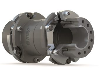 Die leistungsstarken und robusten Roba-DS Lamellenpaketkupplungen übertragen das Drehmoment spielfrei und äußerst drehsteif. Sie sind kompakt und leistungsdicht und gleichen vorhandenen radialen, axialen und winkligen Wellenversatz aus. (Bild: Mayr Antriebstechnik)
