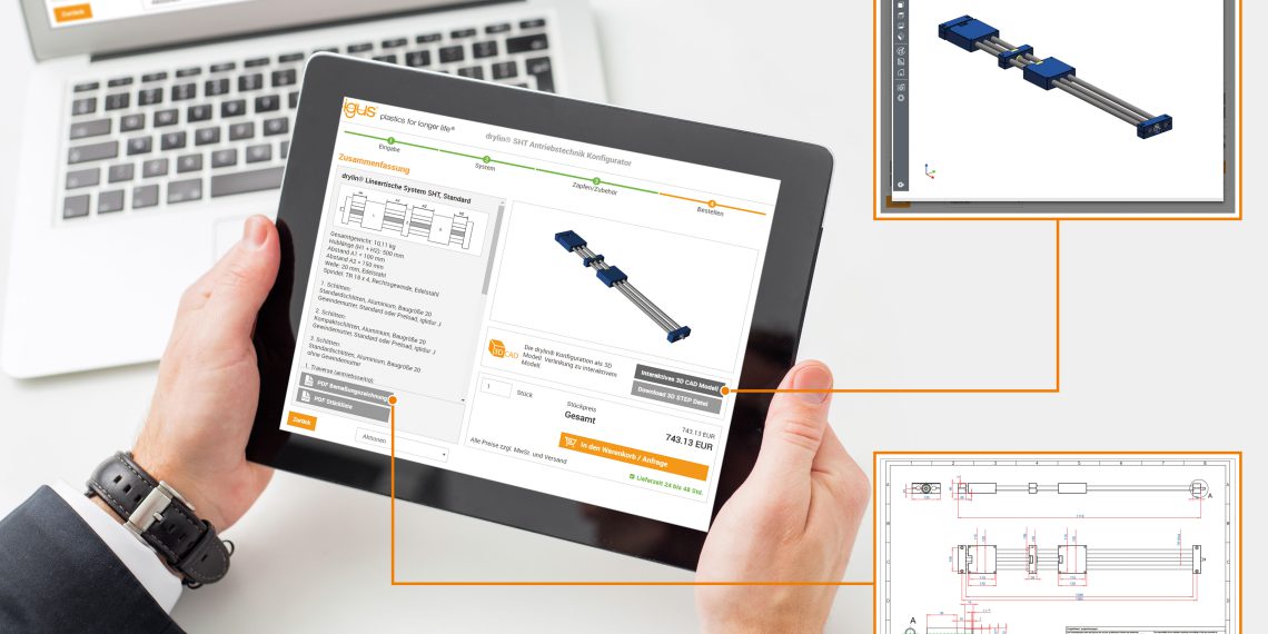 Mit dem neuen drylin SHT Konfigurator konfigurieren Kunden online ihren individuellen Lineartisch in nur wenigen Schritten und erhalten unter anderem eine 3D-Ansicht, ein bemaßte technische PDF-Zeichnung sowie ein 3D-CAD-Modell.