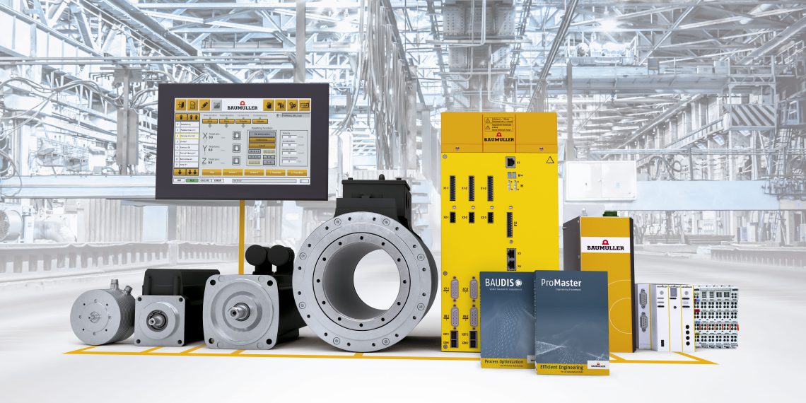 Umfassendes Produktportfolio von Baumüller mit Umrichtern und Motoren, Steuerungstechnik und Softwarebaukasten. Bild: Baumüller