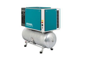 Die neuen stationären, schallgedämmten Kolbenkompressoren von Renner - hier Modell Riko 700/250 S-KT. Die Abb. zeigt die Option mit Kältetrockner. Bild: Renner Kompressoren