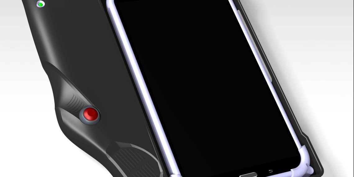 Eine Hülle als universal funktional sichere Fernbedienung für Arbeitsmaschinen, die für Smartphones, Tablets und PCs geeignet ist. Die Hülle ist mit entsprechenden notwendigen Sicherheitsfunktionen ausgestattet. (Bild: Brehmermechatronics)