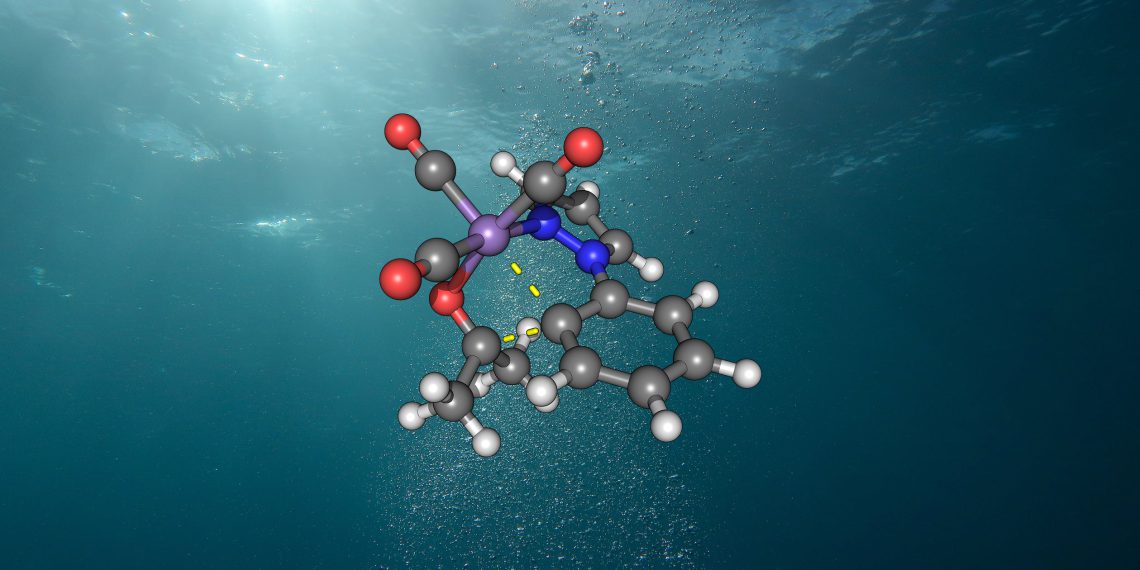 Struktur des aktiven Mangan-Katalysators in Wasser. Bild: Universität Göttingen
