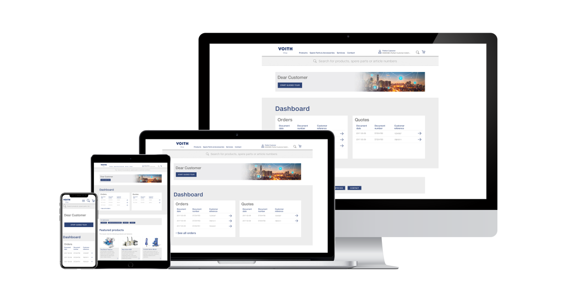Der Voith Webshop ist für verschiedene Geräte und alle gängigen Browser zugänglich.